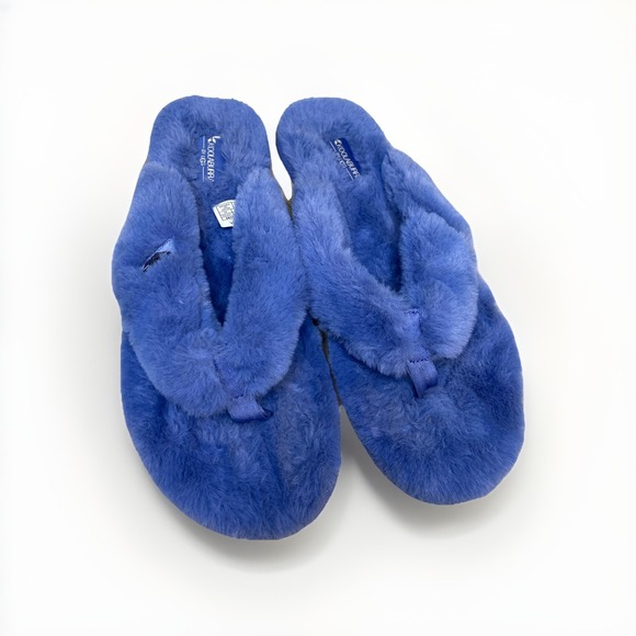 Blue Koolaburra By Ugg Thong Slippers 9 Fluffy Fur - Picture 1 of 7